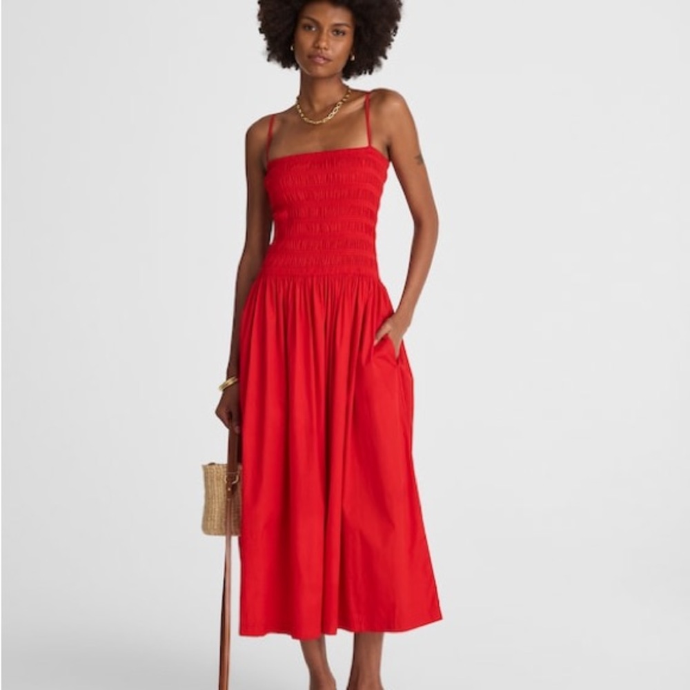 Madewell Red Smocked Maxi Dress